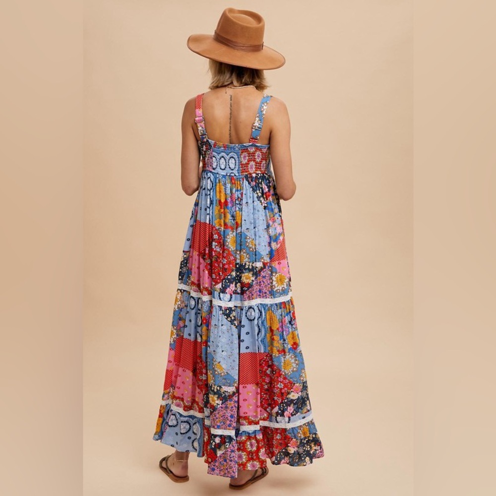 PATCHWORK TILED PRINT MAXI DRESS - Picture 5 of 7
